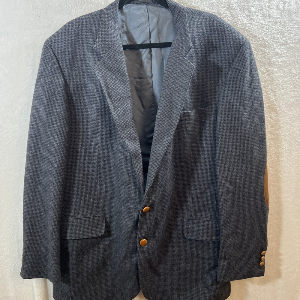 Vintage Oak Creek Blazer 44L Blue Tweed Coat Jacket Elbow Patch Wooden Buttons
